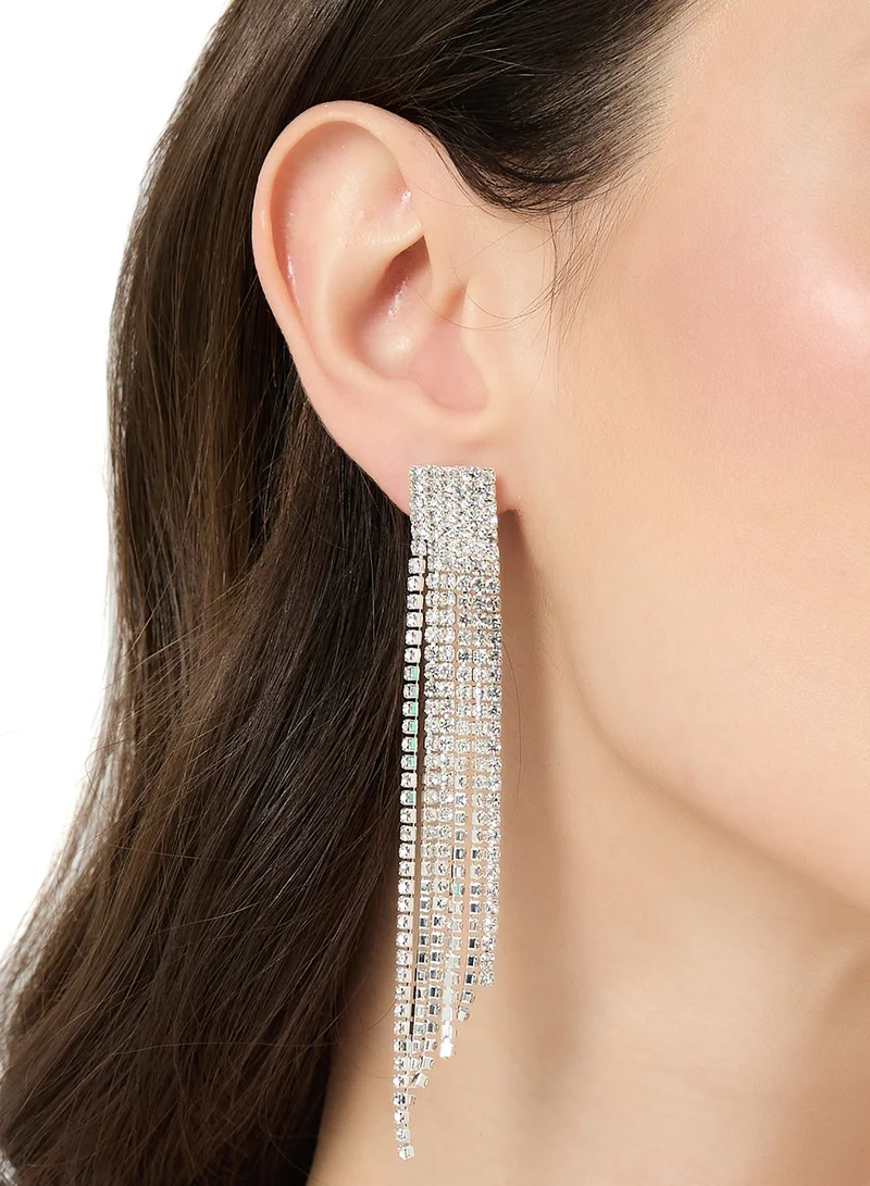 Ella Limited Edition  Silver Rhinestone Embellished Drop Down Earrings Silver for Women | Best Price UAE
